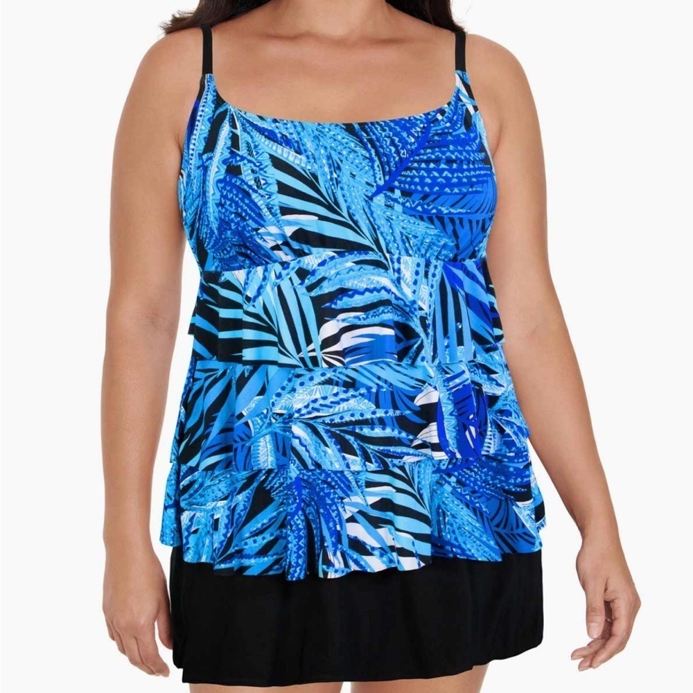 Longitude Long Torso Ruffle Faux Skirtini Size 12